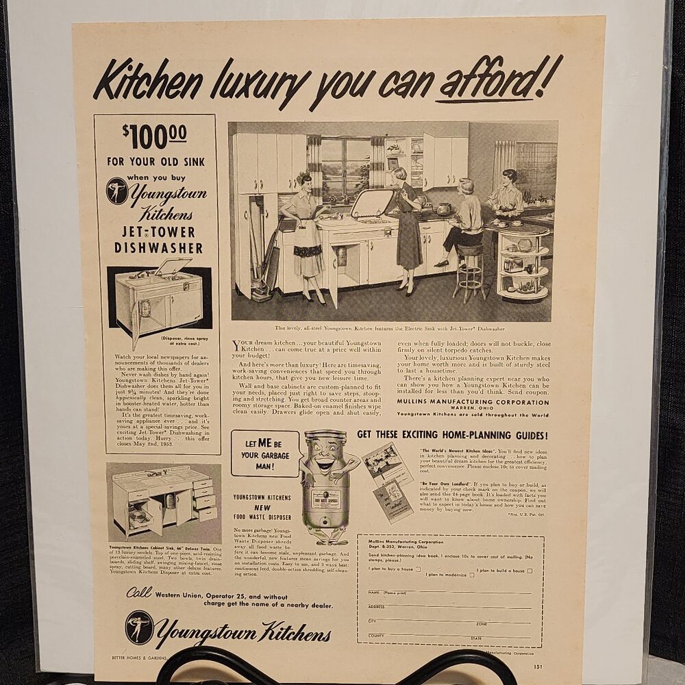 Youngstown Kitchens Advertisement / Fostoria Crystal - 1953
